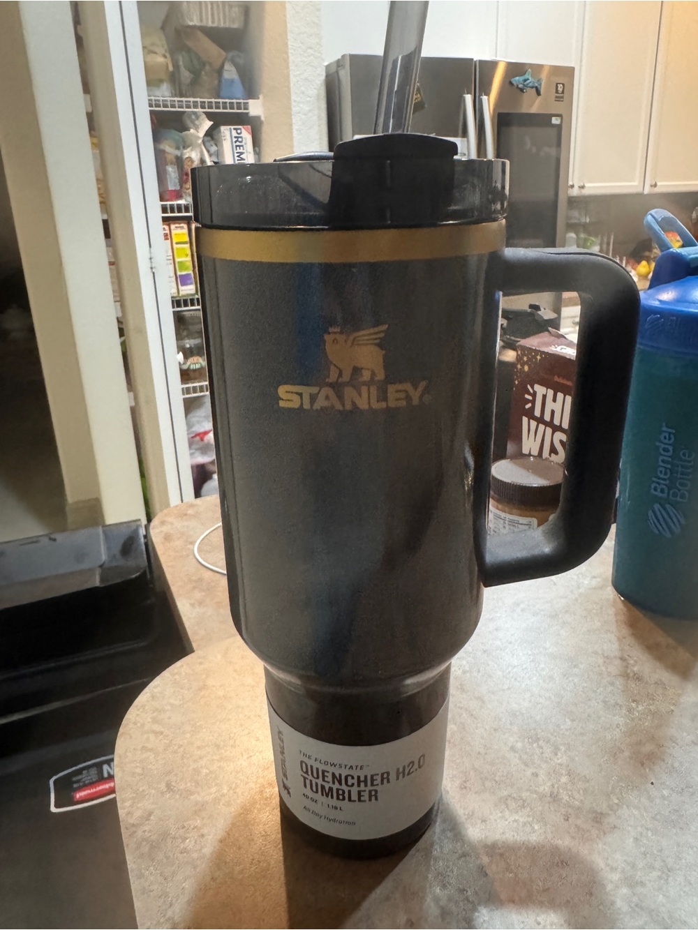 Stanley Dark Gray and Gold Insulated Travel Mug with Handle